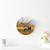 白黒ミニチュア子馬/馬 ラウンド壁時計 (ホーム)