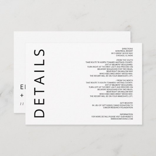 白黒ミニマエレガントリモダンアル結婚ズ エンクロージャーカード (正面/裏面)