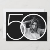 白黒ミニマカスタムリスト写真第50誕生日 招待状 (正面)