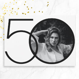 白黒ミニマカスタムリスト写真第50誕生日 招待状