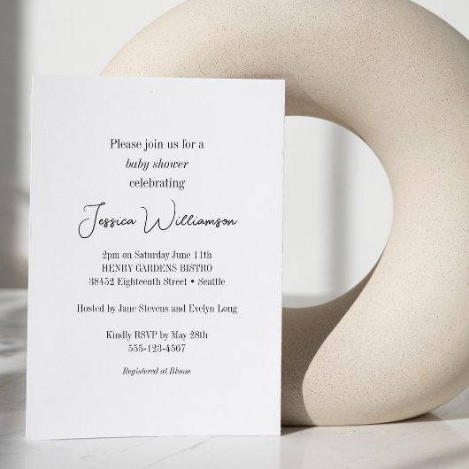 白黒ミニマシンプルリストデザインベビーシャワー 招待状