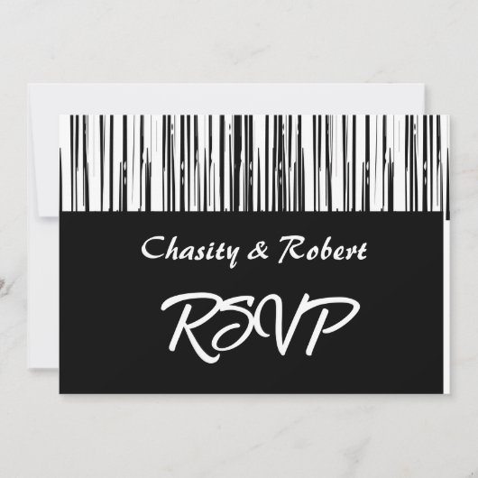 白黒ミニマモダンリストライプアエレガントリスト 招待状 (正面)