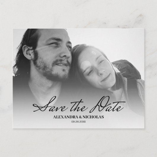 白黒ミニマモダンリスト日付写真の保存 案内ポストカード (正面)