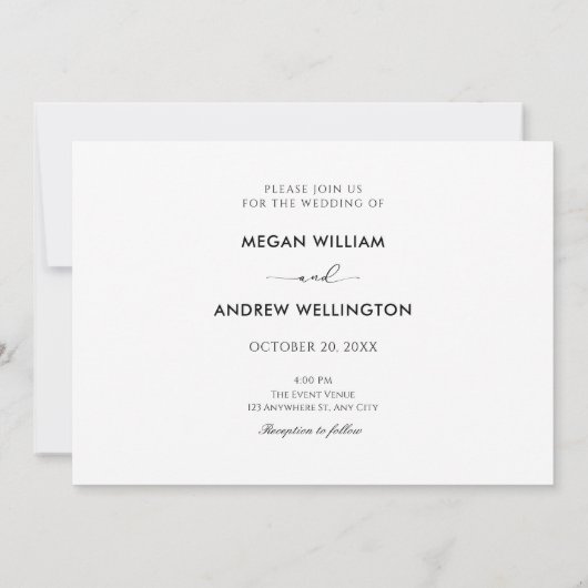 白黒ミニマモダンリスト結婚のリング 招待状 (裏面)