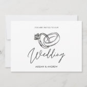 白黒ミニマモダンリスト結婚のリング 招待状 (正面)