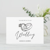 白黒ミニマモダンリスト結婚のリング 招待状 (スタンド正面)