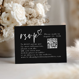 白黒ミニマモダンリスト結婚のQR RSVP エンクロージャーカード