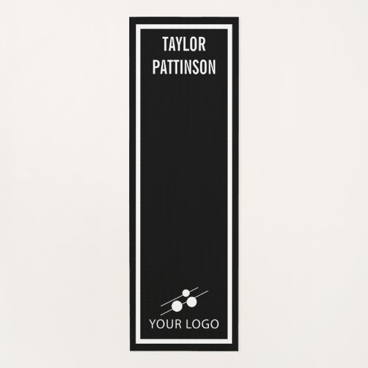 白黒ミニマリストあなたの名前とロゴ ヨガマット (正面)