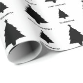 白黒ミニマリストのクリスマスツリーパターン ラッピングペーパー (ロールコーナー)