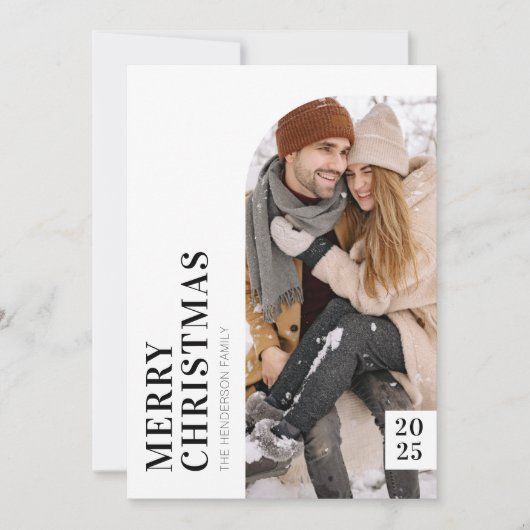 白黒ミニマリストのクリスマスフォト シーズンカード (正面)