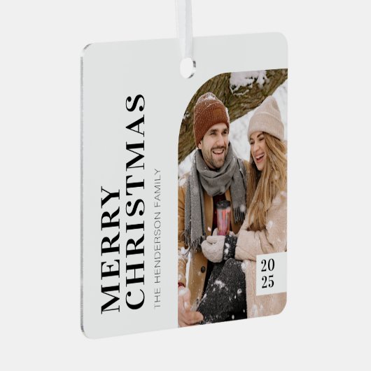 白黒ミニマリストのクリスマスフォト メタルオーナメント (正面右)
