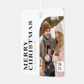 白黒ミニマリストのクリスマスフォト メタルオーナメント (正面左)