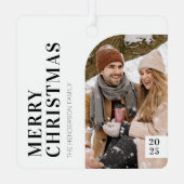 白黒ミニマリストのクリスマスフォト メタルオーナメント (裏面)