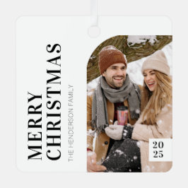 白黒ミニマリストのクリスマスフォト メタルオーナメント