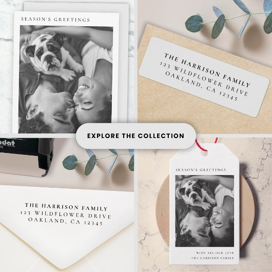 白黒ミニマリストのシンプルクリスマスフォト ギフトタグ