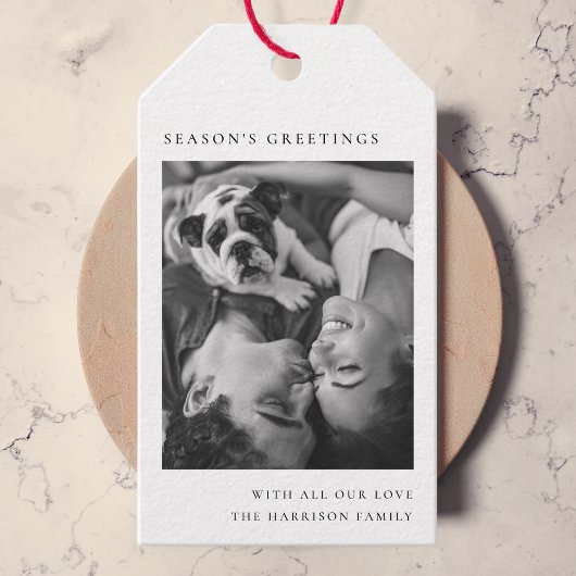 白黒ミニマリストのシンプルクリスマスフォト ギフトタグ