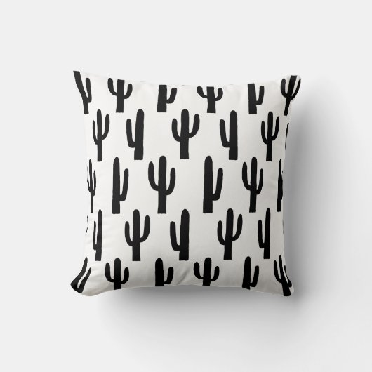 白黒ミニマリストのシンプルサボテン模様 クッション (正面)