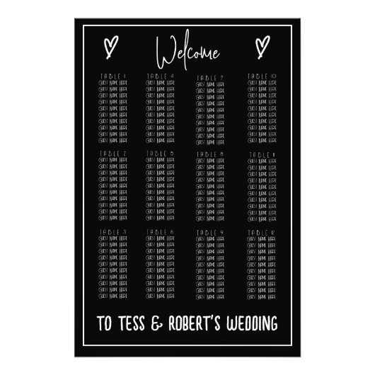 白黒ミニマリストのシーティングチャートプリント フォトプリント            (正面)