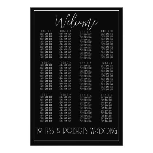 白黒ミニマリストのシーティングチャートプリント フォトプリント            (正面)