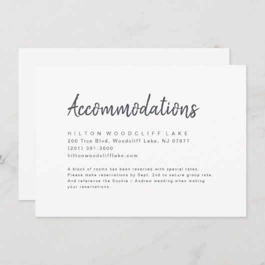 白黒ミニマリストのスクリプトの宿泊施設 エンクロージャーカード (正面/裏面)