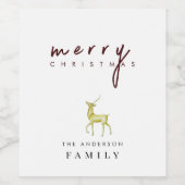 白黒ミニマリストのトナカイのクリスマス ワインラベル (シングルラベル)