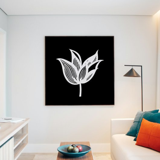 白黒ミニマリストのフラワーアート ポスター