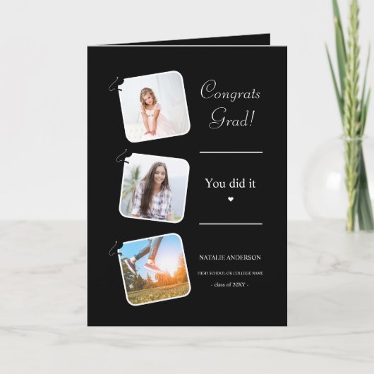 白黒ミニマリストのモダン卒業 カード (正面)