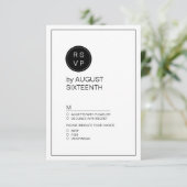 白黒ミニマリストのモダン結婚式RSVP 出欠カード (スタンド正面)