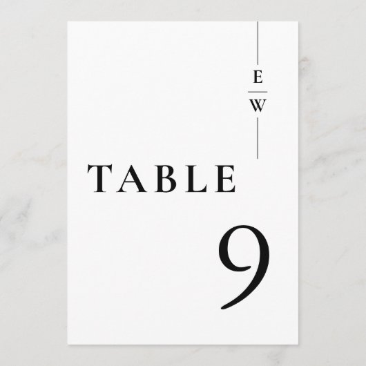 白黒ミニマリストのモノグラムテーブル番号 招待状 (裏面)