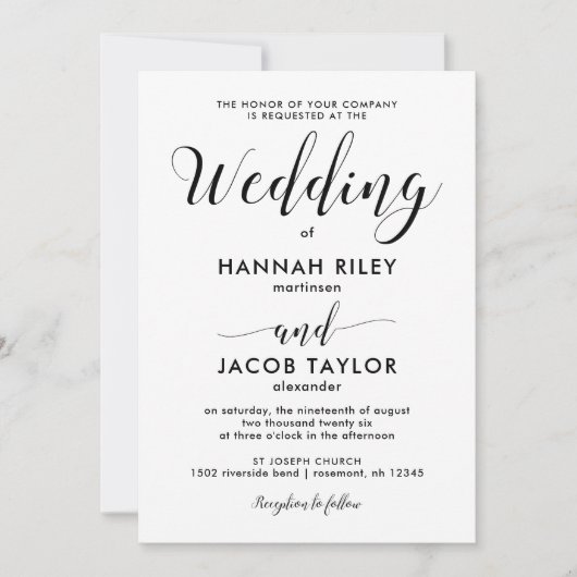 白黒ミニマリストの写真結婚の 招待状 (正面)