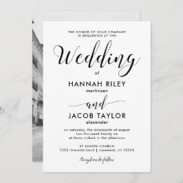 白黒ミニマリストの写真結婚の 招待状