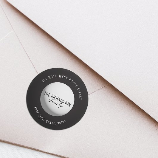 白黒ミニマリストの家族の名前アドレス ラウンドシール
