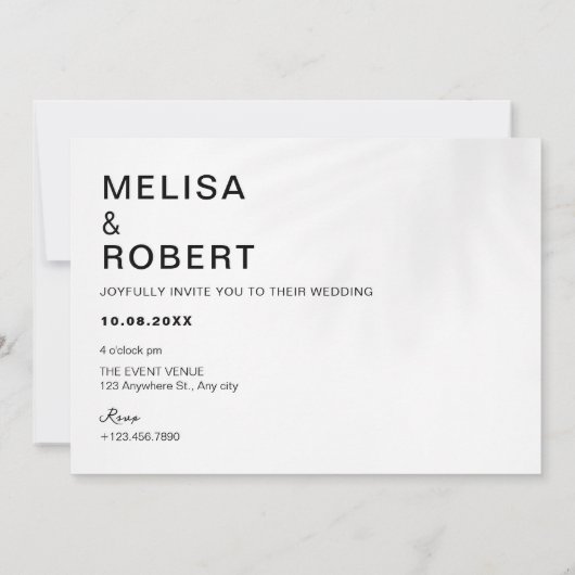 白黒ミニマリストの結婚写真 招待状 (裏面)