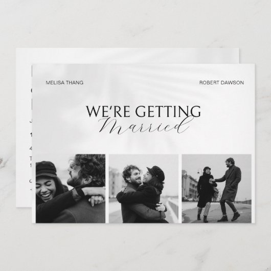 白黒ミニマリストの結婚写真 招待状 (正面/裏面)