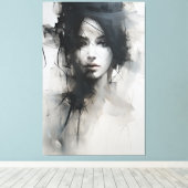 白黒ミニマリストアート | Ethereal Essence キャンバスプリント (インサイチュ (ウッドフロア))