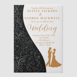 白黒ミニマリストエレガントな結婚式 ベラム紙招待状