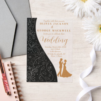 白黒ミニマリストエレガントな結婚式 ベラム紙招待状