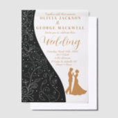 白黒ミニマリストエレガントな結婚式 ベラム紙招待状 (オフセット)