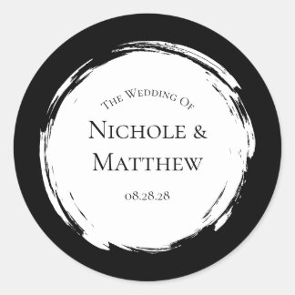 白黒ミニマリストエレガントな結婚式 ラウンドシール