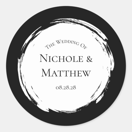 白黒ミニマリストエレガントな結婚式 ラウンドシール (正面)