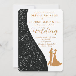 白黒ミニマリストエレガントな結婚式 招待状