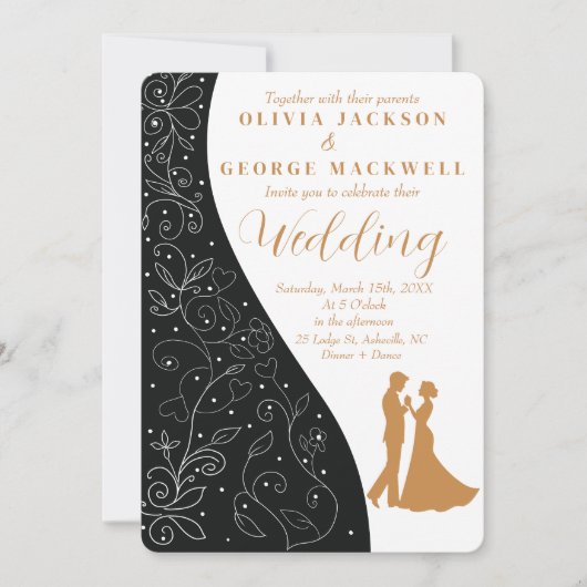 白黒ミニマリストエレガントな結婚式 招待状 (正面)