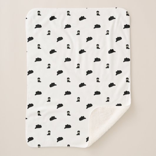 白黒ミニマリストカウボーロデオパターン シェルパブランケット (正面)