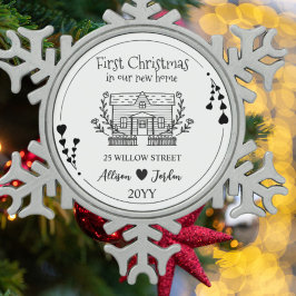 白黒ミニマリストカスタムニューホーム スノーフレークピューターオーナメント