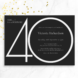 白黒ミニマリストサプライズ40歳の誕生日 招待状