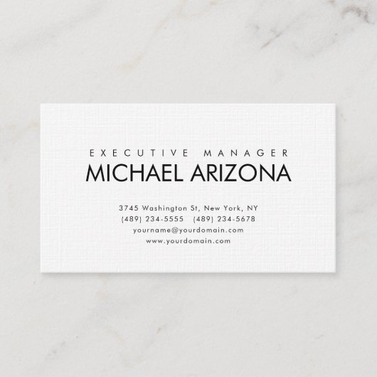 白黒ミニマリストシンプルプレインリネン 名刺 (正面)