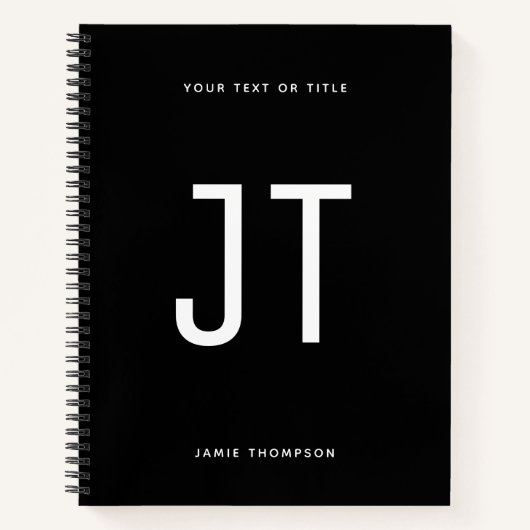 白黒ミニマリストシンプルモノグラモダンム ノートブック (正面)