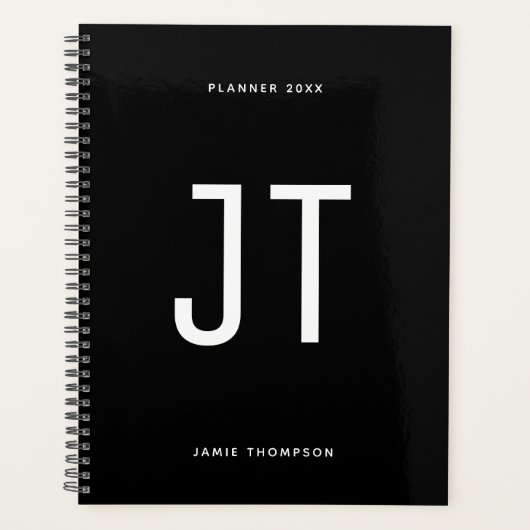 白黒ミニマリストシンプルモノグラモダンム プランナー手帳 (正面)