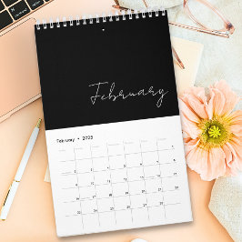 白黒ミニマリストスクリプトタイポグラフィカスタム カレンダー