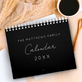 白黒ミニマリストスクリプトタイポグラフィファミリー カレンダー